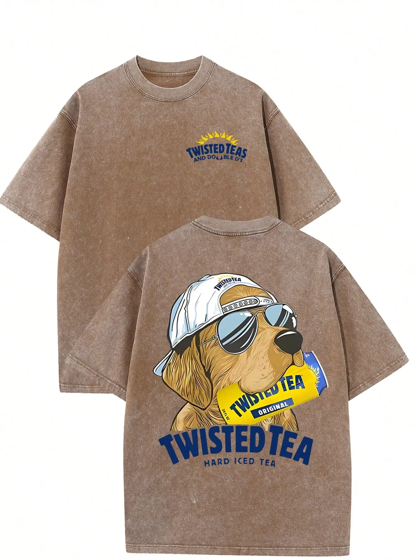 

Dog pattern double-sided printing, retro washed cotton men's T-shirt, short sleeved top streetwear