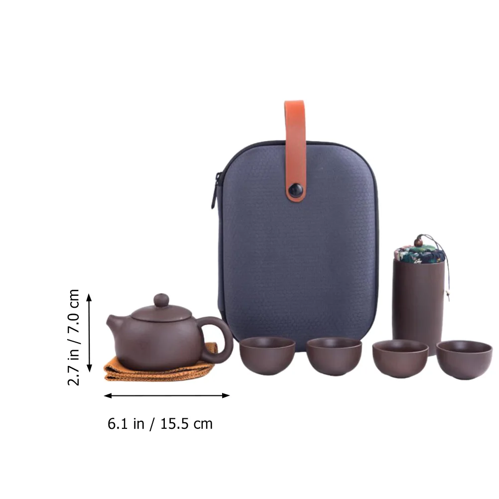 

1Set Purple Clay Tea Set Portable Teapot Cup Set Elegant Handle Design Heat Resistant Travel Teaware Multi-Purpose Home Office