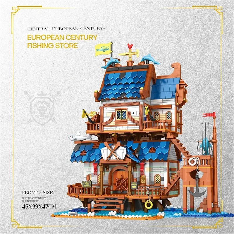 2450 pçs blocos de construção cais do pescador criativo beira-mar vista rua moc modelo tijolos brinquedos decoração desktop presente brinquedo para criança