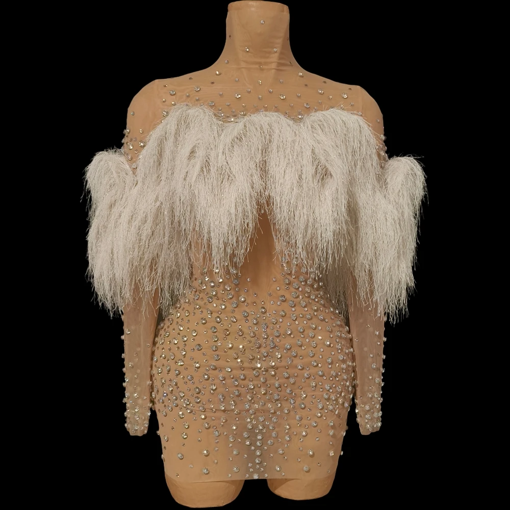 

Короткое платье с блестящими стразами и кисточками для празднования дня рождения для женщин, сексуальное сетчатое прозрачное платье для фотосессии, костюм Pefermance