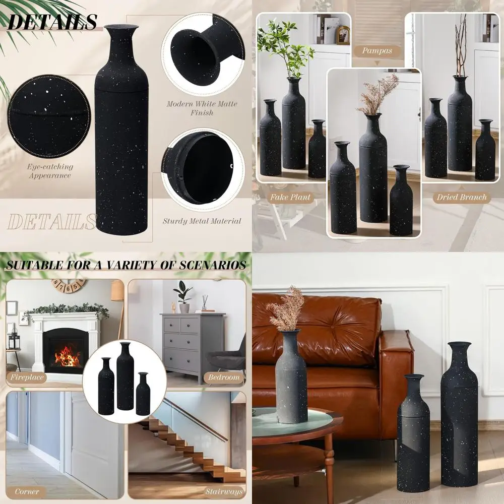 

Набор больших металлических напольных ваз, 3 высоких вазы для домашнего декора, гостиной, спальни, прихожей, офиса