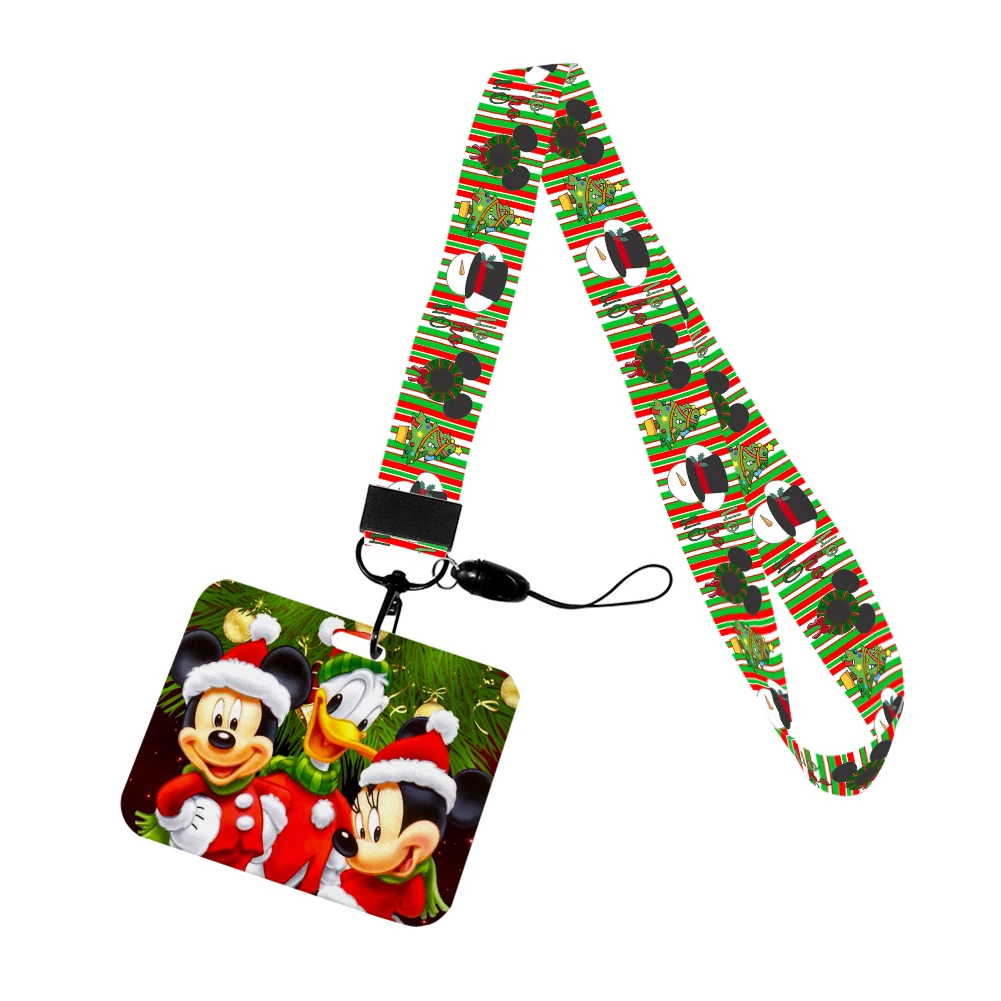 Disney Natal Mickey Mouse seri hijau pemegang lencana kartun lucu kartu Id pemegang kartu Bus Lanyard untuk Aksesori hadiah Natal