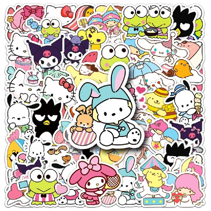 2024 Anime 50 Cartoon Stickers Cartoon Cute Kuromi Cinnamon My Melody Party Holiday Diy Decorative Pvc Waterproof Stickers