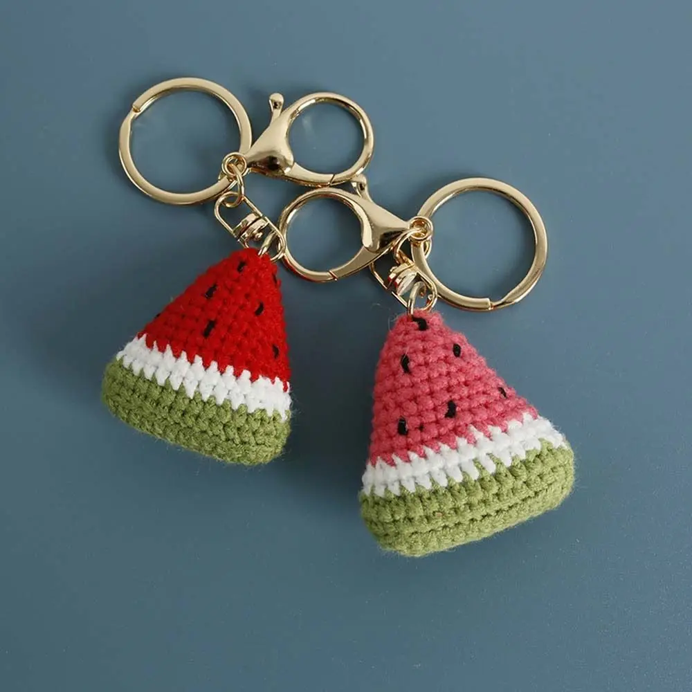 Jewelry Gift Knitted Watermelon Pendant Fruit Series Mini Weaving Keychain Cute Handmade Wool Crochet Pendant Car Key Ring