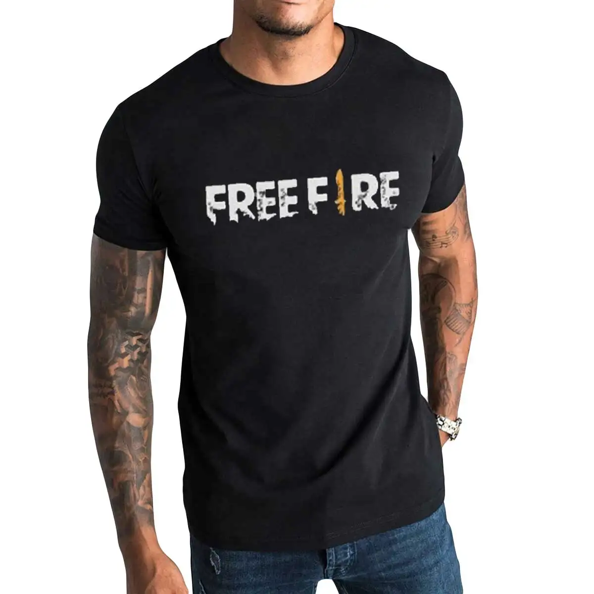 Free Fire summer Black Printed Imported T shirt Streetwear High Quality O-Neck Short Sleeves 100% Cotton T-Shirt Tops 51435