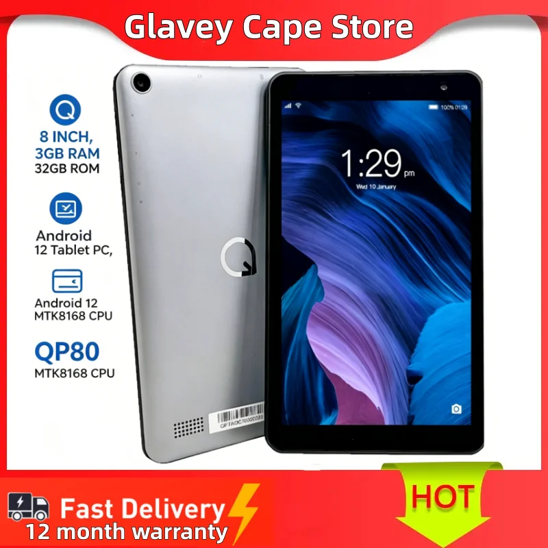 8 INCH 3GB RAM 32GB ROM Q1 Android 12 QP80 WIFI Tablet PC Newest Sales 1024 X 600 Pixels MTK8168 QuadCore 1.4GHz GPS WIFI