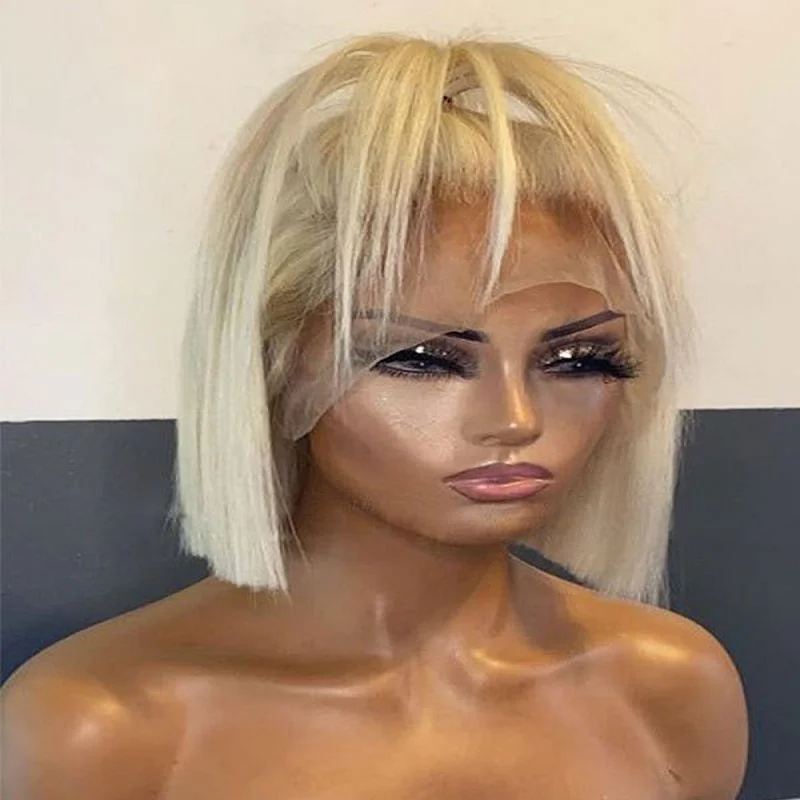 Honey Blonde Short Bob Soft Straight 180Density Lace Front Wig For Black Women Babyhair Preplucked Heat Resistant Glueless Wig