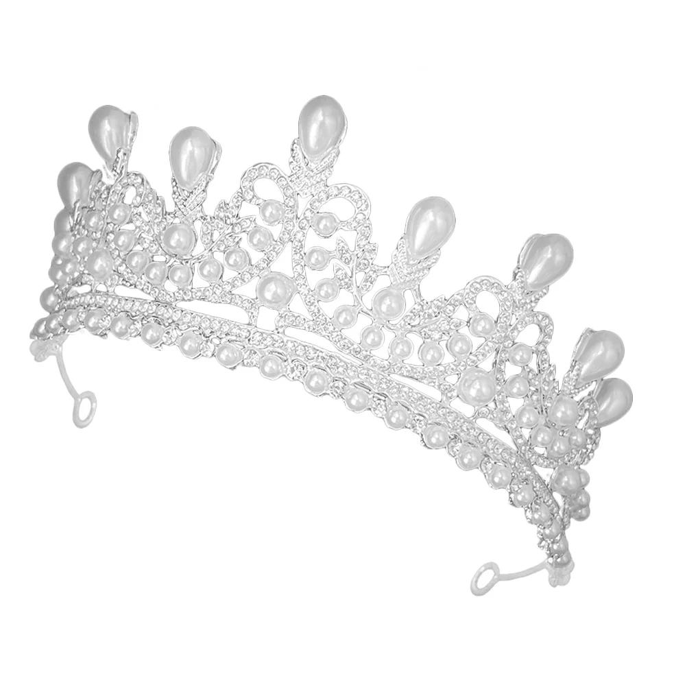 

Pearl Drop Crown Elegant Tiara For Women Bridal Wedding Headpiece Birthday Party Headdress Rhinestone Decor Lightweight