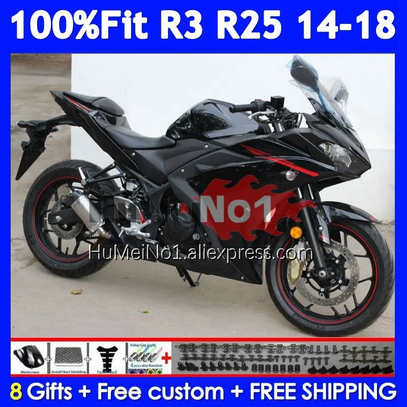 Body For YAMAHA YZF R3 R25 R 3 YZF-R3 YZFR25 373No.190 Glossy blk YZF-R25 YZFR3 2014 2015 2016 2017 2018 14 15 16 17 18 Fairing