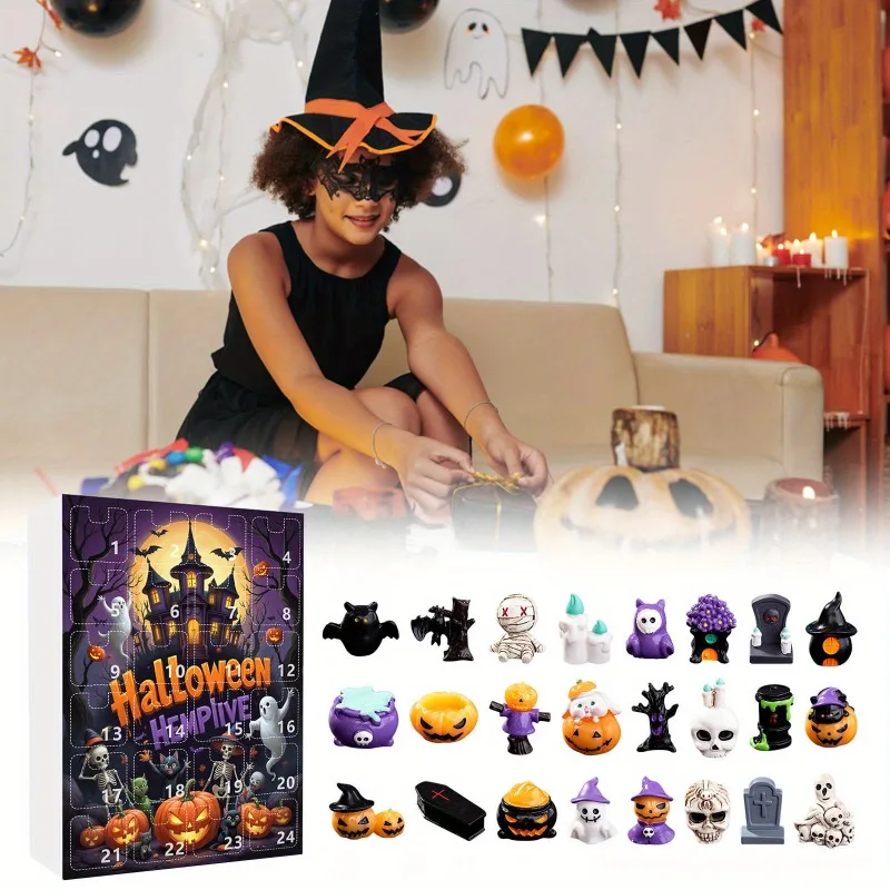 24 stks Blind Box Set voor Kinderen Halloween Countdown Adventskalender 24 Verrassingsdoos Figuren Halloween Party Decor Hars Standbeelden