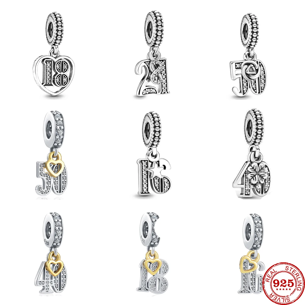 New Original silver 18st celebration digital dangle diy bead charm fit european Pendant charms bracelet bangles diy jewelry gift