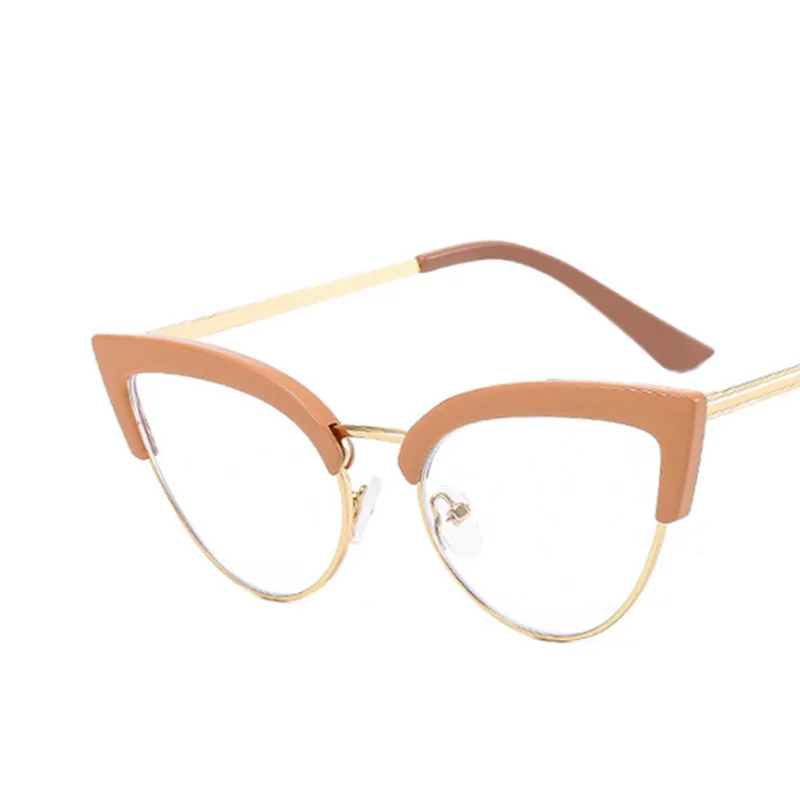 Cat Eyes Half Metal Frame Clear Lens Glasses Simple Myopia Nerd Spectacles Degree -0.5 -1.0 -2.0 -3.0 -4.0 to -6.0