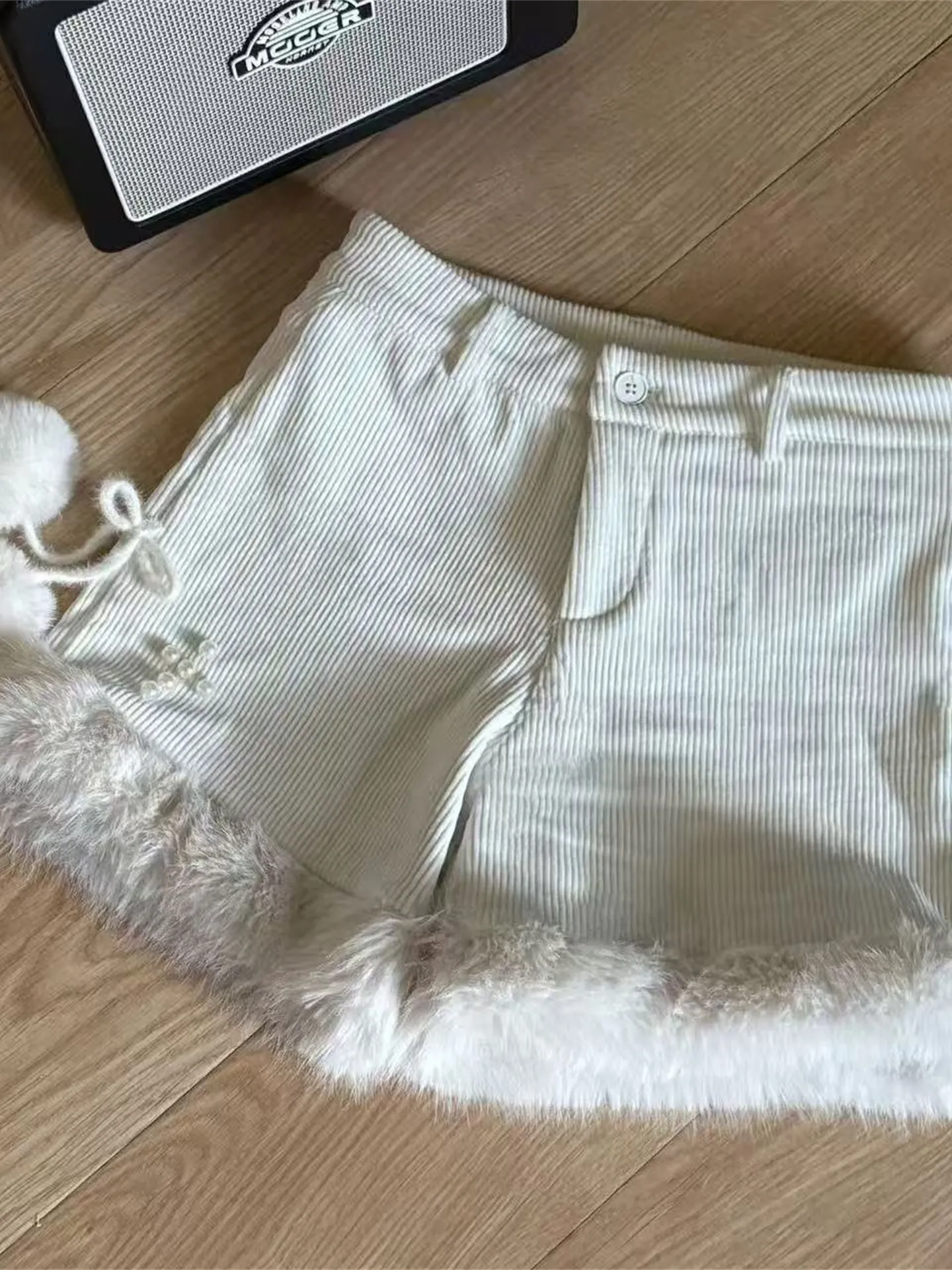 티엔드 자수 장식 하이웨이스트 코듀로이 팬츠 일본 스타일 달콤하고 귀여운 소녀 가을 겨울 신상 패션 스트레이트 팬츠