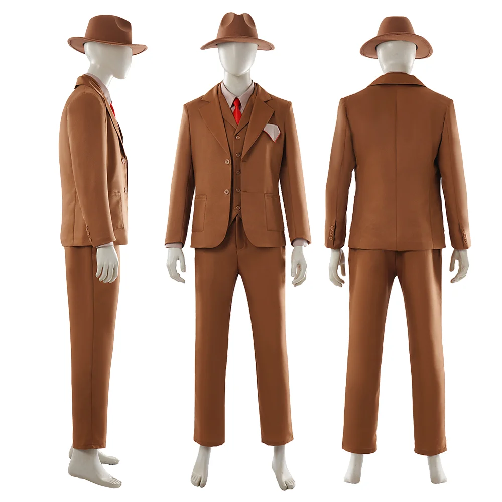 

Vecna Cosplay Costume Adult Brown Suit Outfit Blazer Vest Trousers Dress Shirt Red Tie Hat Halloween Carnival Comic Con Disguise