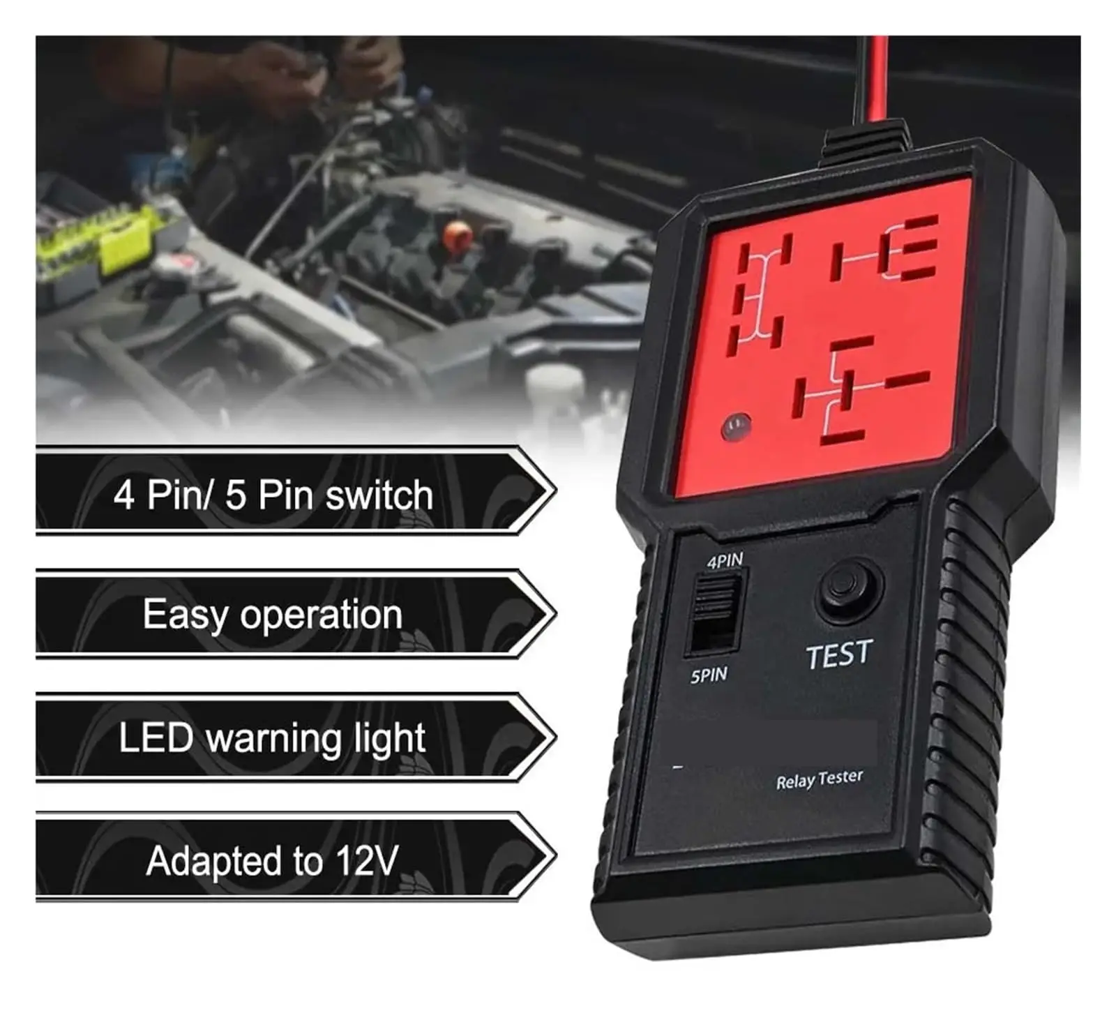 เครื่องทดสอบรีเลย์รถยนต์ 12-24V เครื่องวิเคราะห์แบตเตอรี่รถยนต์ อุปกรณ์วินิจฉัยรีเลย์อิเล็กทรอนิกส์ ﻿ (12V)
