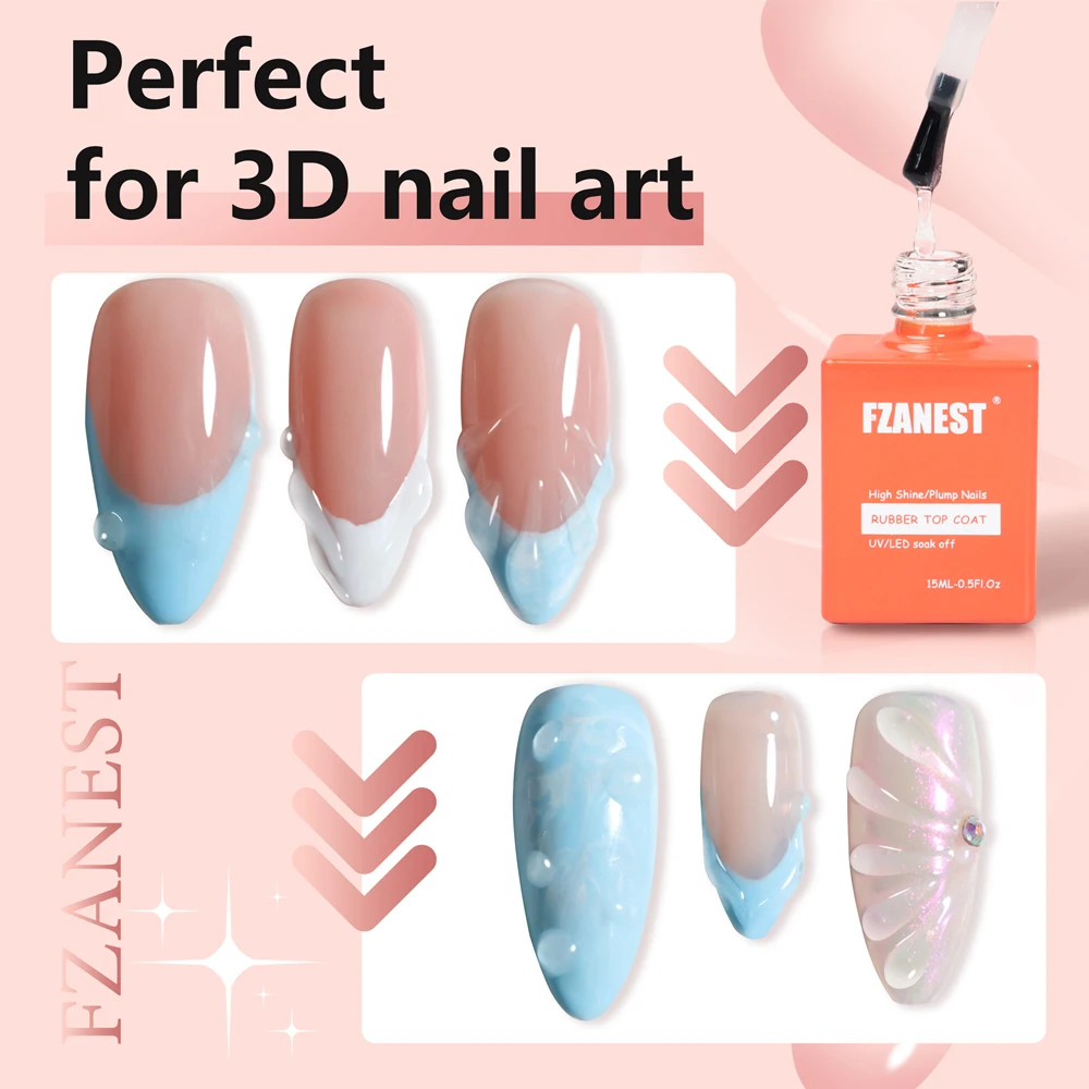 Fzanest เสื้อโค้ทอุปกรณ์ทำเล็บยางเคลือบด้านบน uñas ยาทาเล็บเจลหนาดีไซน์3D เล็บเจลเปลือกศิลปะยาทาเล็บ