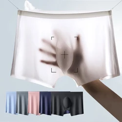 2Pcs Men Panties Mens Ice Silk Boxers Seamless Sexy Underwear Lingerie Man Ultra-thin Breathable Boxer Briefs Shorts Underpants