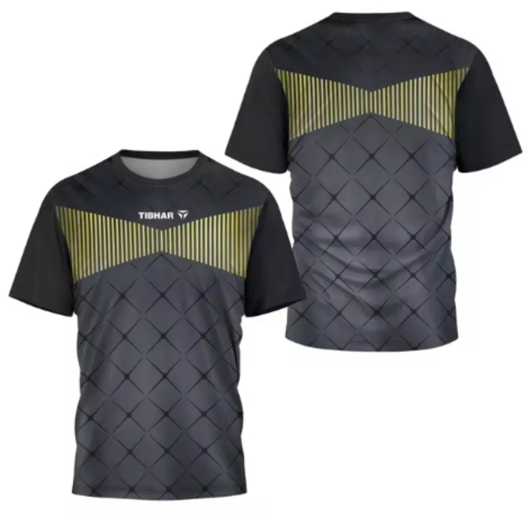 2024 Triangle Fragment Men's Table Tennis T-Shirt Men's Badminton Tennis T-Shirt Men's Quick Drying Breathable Short Sleeve