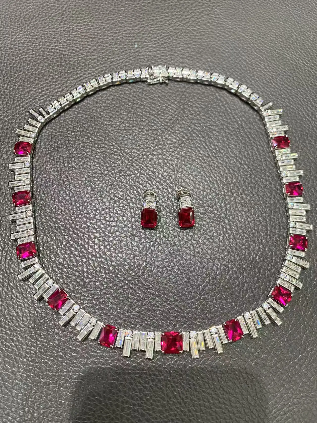 

Классическое серебро 925 пробы с кубическим цирконом, ожерельем и серьгами, комплект ювелирных изделий красного и белого цвета, смешанные вечерние изысканные украшения