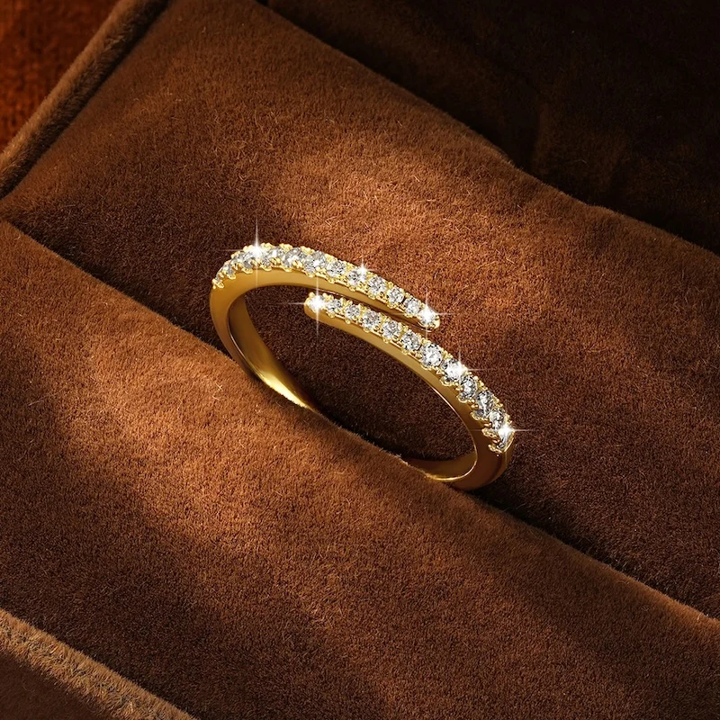 Rrjzz D-Farbiger Voll-Moissanit Halb-Eternity-Ring GRA Runder Labor-Imitationsdiamant Damen Verstellbarer Offener Ring Schmuck Geschenke – Detail 6