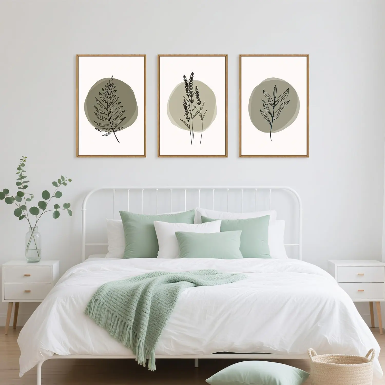 

3pcs Sage Green Leaf Canvas Poster Picture Wall Art Minimalist Bohemian Leaf Wall Living Room Bedroom Room Home Decoration