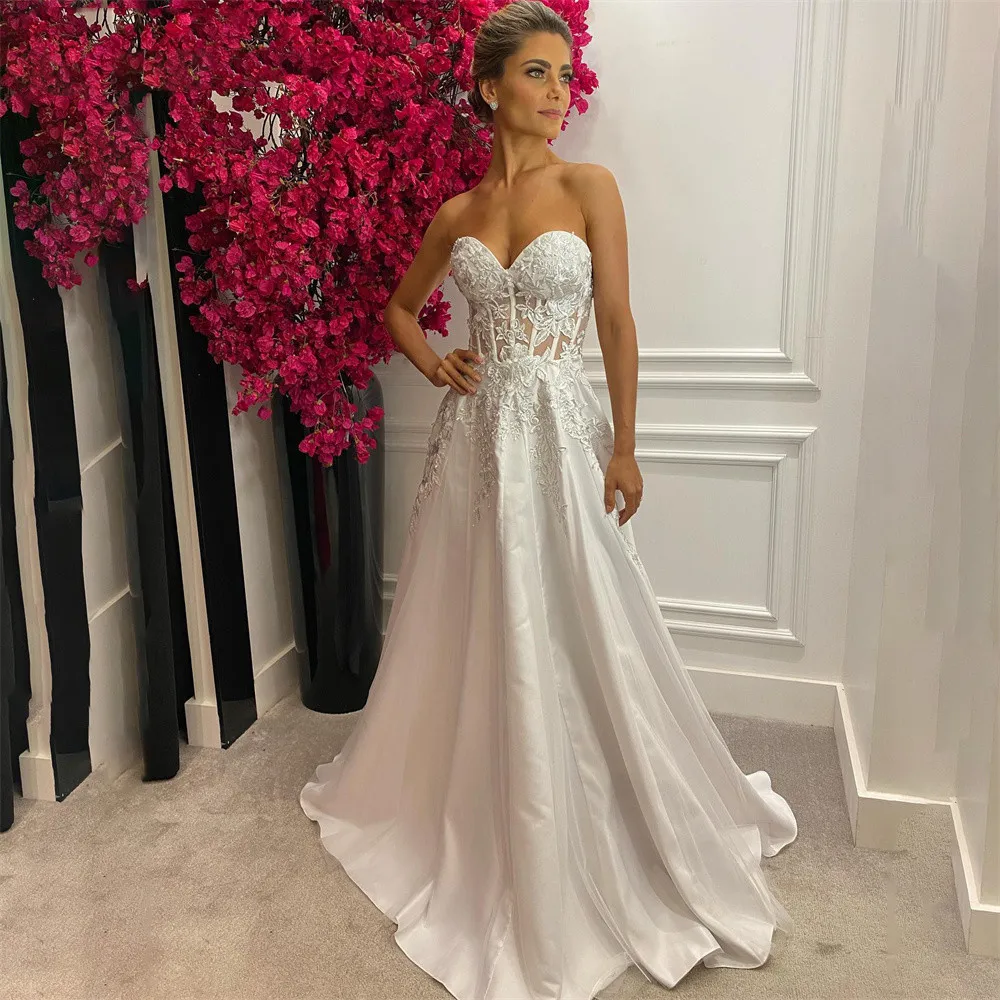 

vestidos de noche 2023 Charming Sweetheart Neck Prom Dresses Gown Ivory White Applique Formal Gown Satin A Line Evening Gown