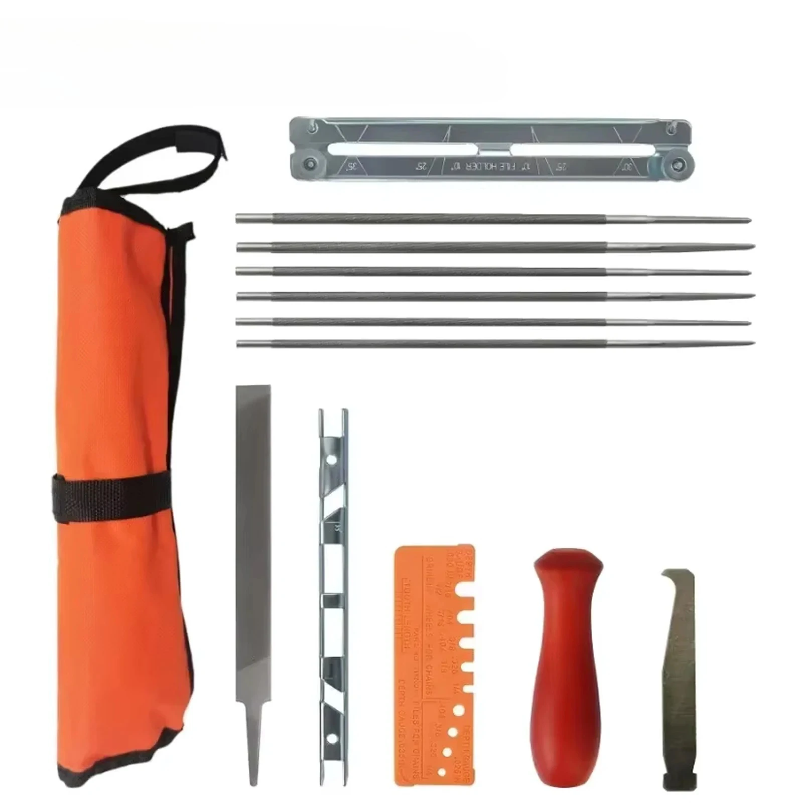 13Pcs Chainsaw Sharpener Depth Gauge, Portable Storage Pouch File Kit Round File, Flat File, File Guide