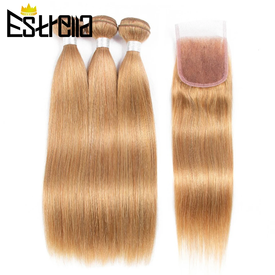 

Blonde Hair Bundles with Closure Straight Human Hair #27 Bundles with 4×4 Lace Closure Remy Human Hair Closure and Bundles