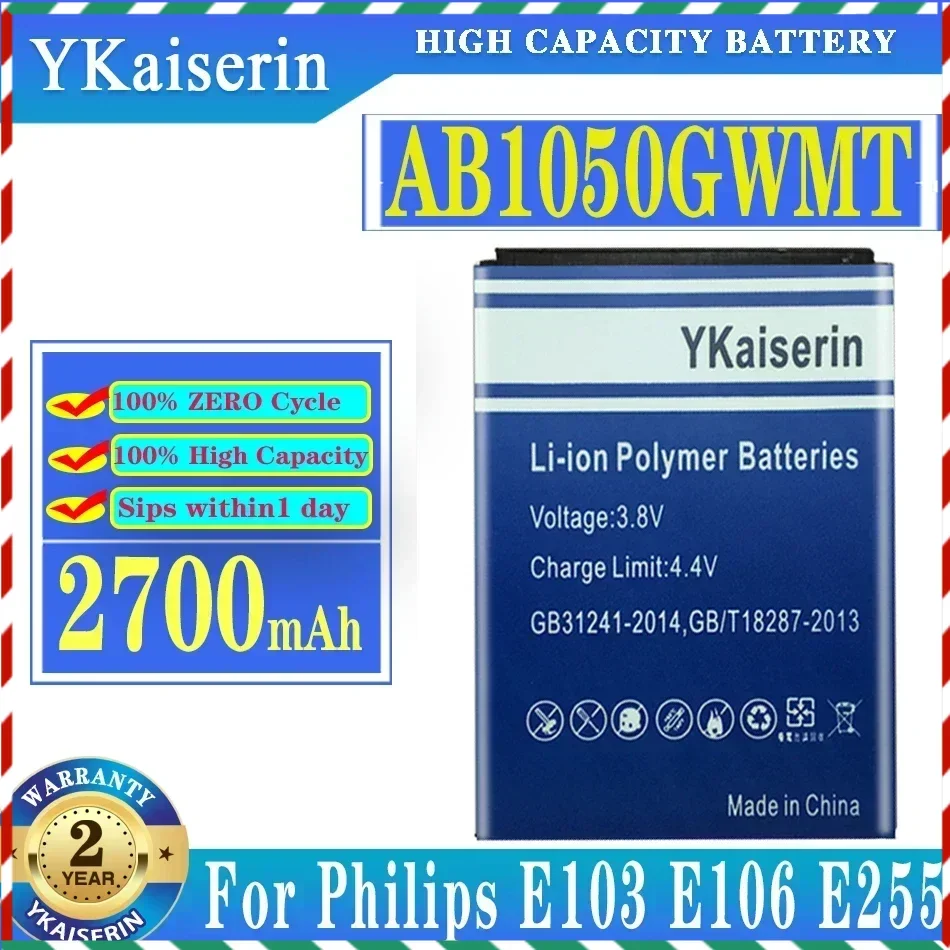 

YKaiserin 2700mAh AB1050GWMT For Philips E103 E106 E255 High Quality Phone Battery Batteria + Tracking Number