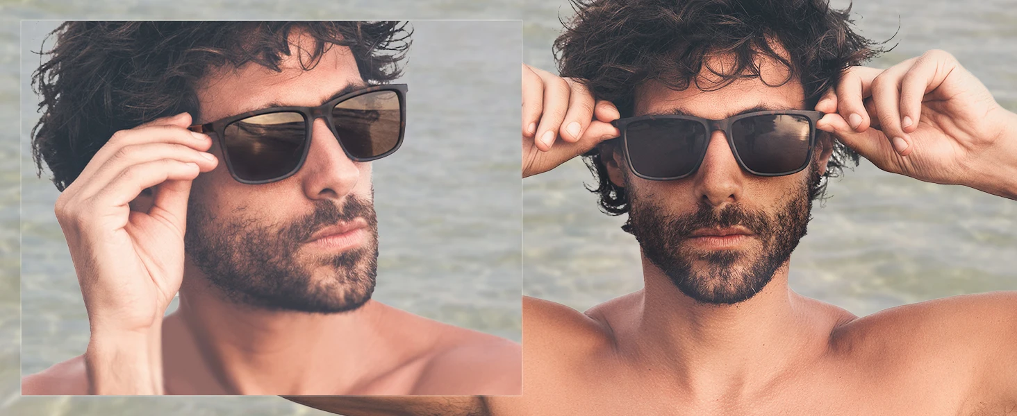 ZENOTTIC Polarisierte Sonnenbrille für Herren, rechteckig, ultraleichter Kohlefaserrahmen, UV400-Schutz, klassische Sonnenbrille – Detail 2