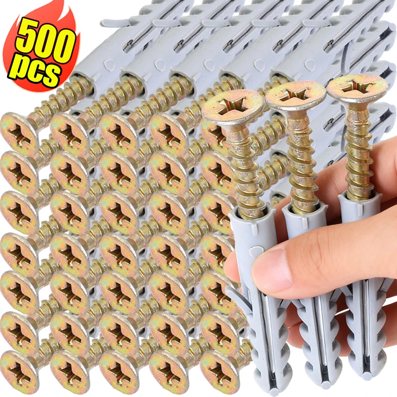 

100/500x Metal Self Tapping Screw Plastic Expansion Tube Drilling Plug Drywall Anchor Screws Fastener Home Hardware Accessories