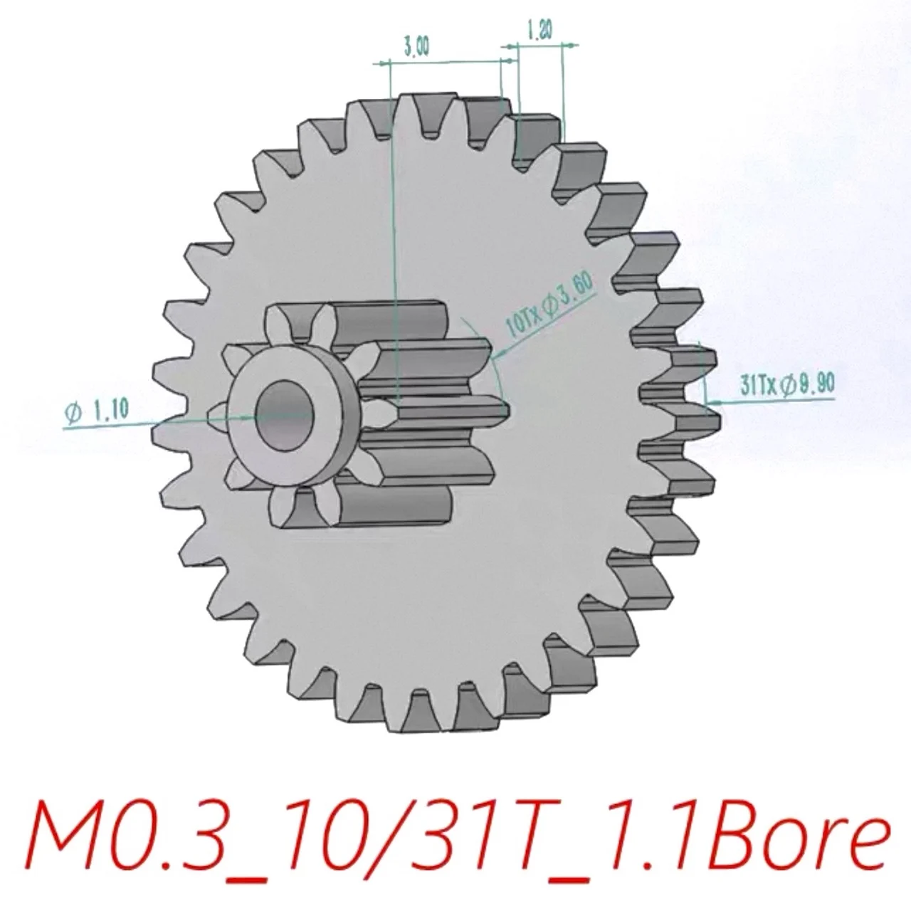 1.1mm 10T/31T Precision Transmission System Aircraft Model RC Model Plastic Gear Double Wheel 1.0mm M0.3