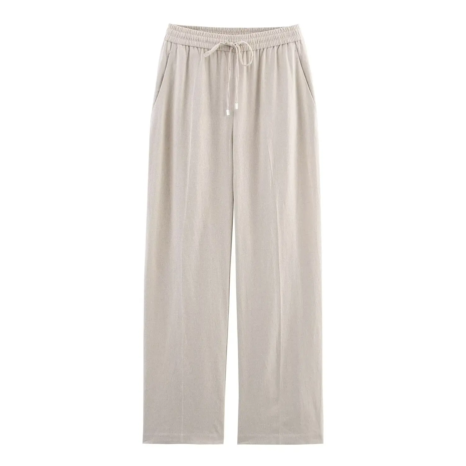2025 Zomer Nieuwe Producten Vrouwen Effen Kleur Casual Commuter Linnen Gemengd Rechte Hoge Taille Casual Broek 9929/041