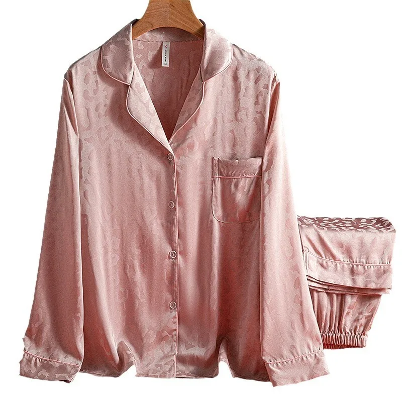 3XL حجم كبير ليوبارد نمط ربيع جديد الجليد بيجامة من الحرير النساء طويلة الأكمام فستان أطفال مع سروال داخلي يمكن ارتداؤها ملابس خارجية ملابس خاصة #5