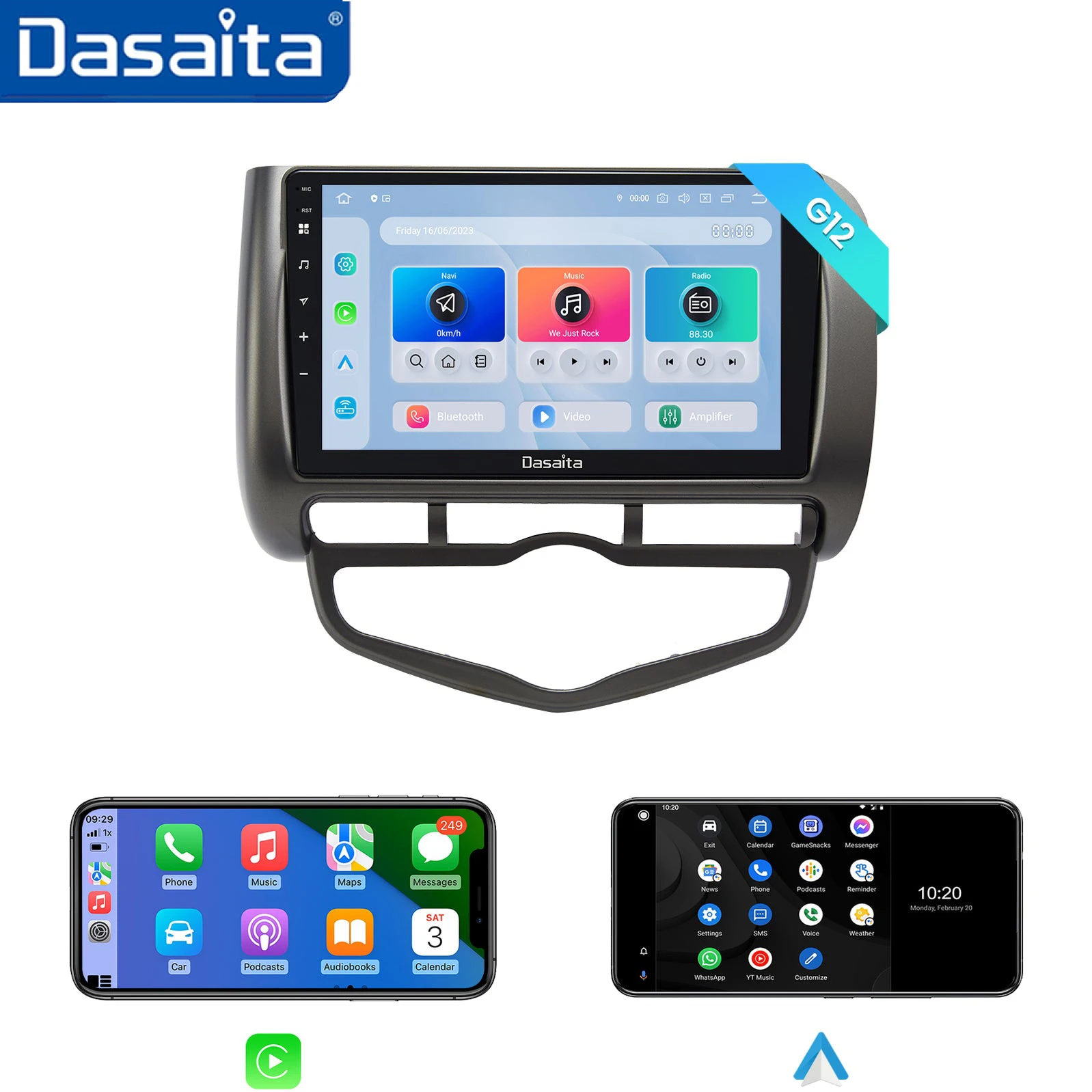 

Dasaita G12 для Honda Fit Jazz 2004 2005 2006 2007 Qualcomm 665 9-дюймовый экран Carplay Android авто радио автомобильная стерео мультимедиа