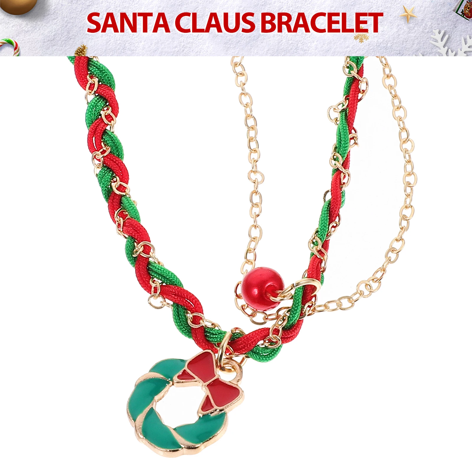 

Christmas Woven Bracelet MS1389-1 Women Men Nylon Beaded Pendant Holiday Jewelry Wrist Chain Decor Christmas Charms