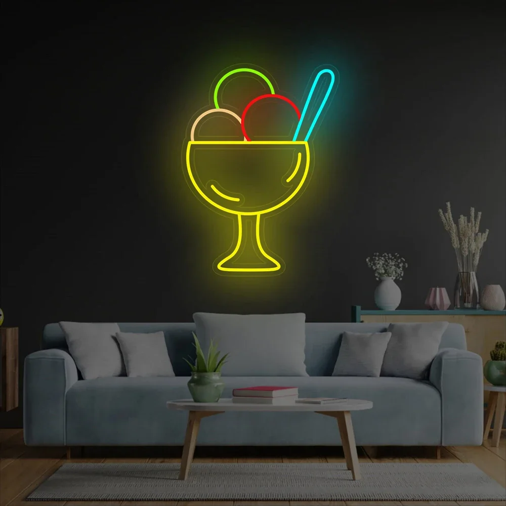 

Ice cream neon sign three ice cream balls in a glass led neon custom ice cream led light sign Retro Shop