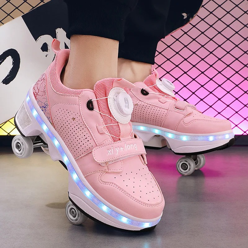 Quality student roller skates Outdoor 4-wheel roller skates with lights colorful wheel shoes multi-functional running shoes