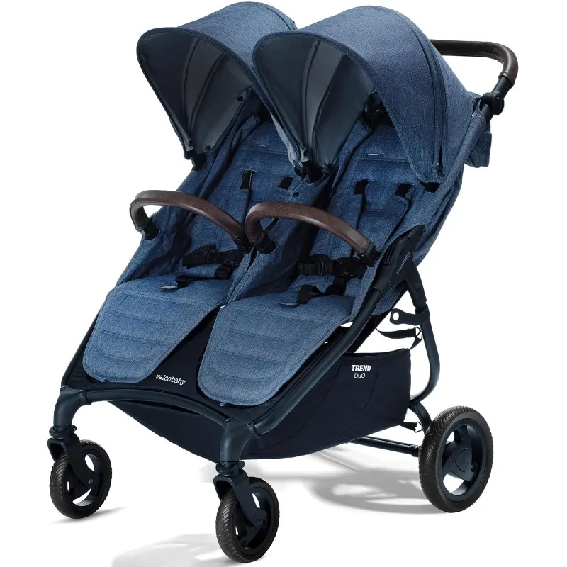 Side by Side Double Stroller 2023 (Denim Blue) - Easy and Compact fold, Multi-Position Recline