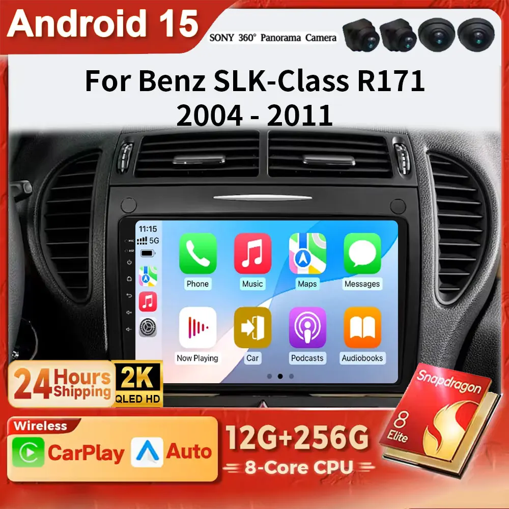 Android 15 2K QLED Car Radio for Mercedes Benz SLK class R171 SLK200 SLK280 SLK300 2000-2011 Wireless CarPlay Multimedia GPS WiF