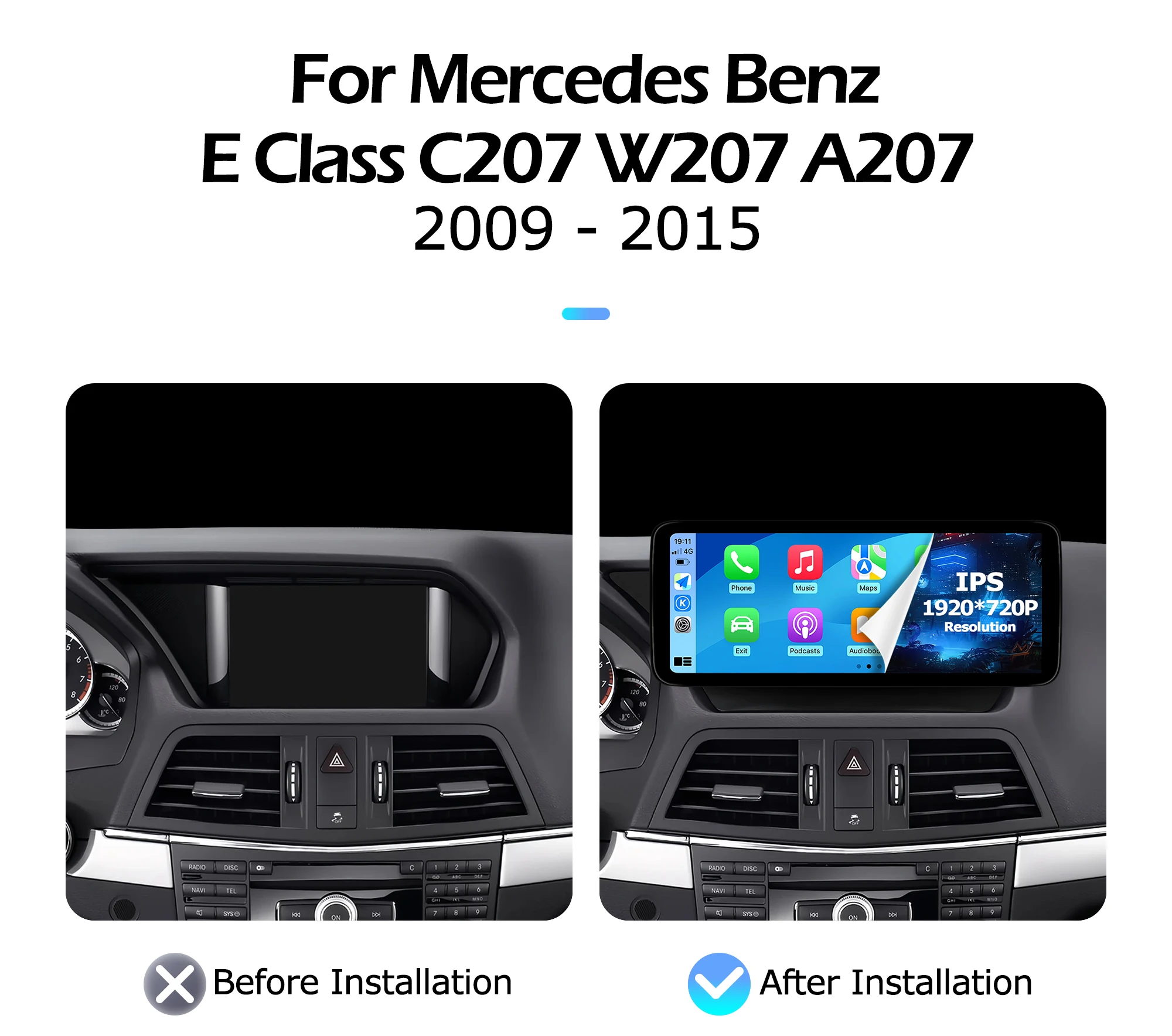 Android 15 12.3 inch For Mercedes Benz E Class C207 W207 A207 2009-2015 Lntelligent Multimedia Player GPS Carplay WIFI 1920*720P