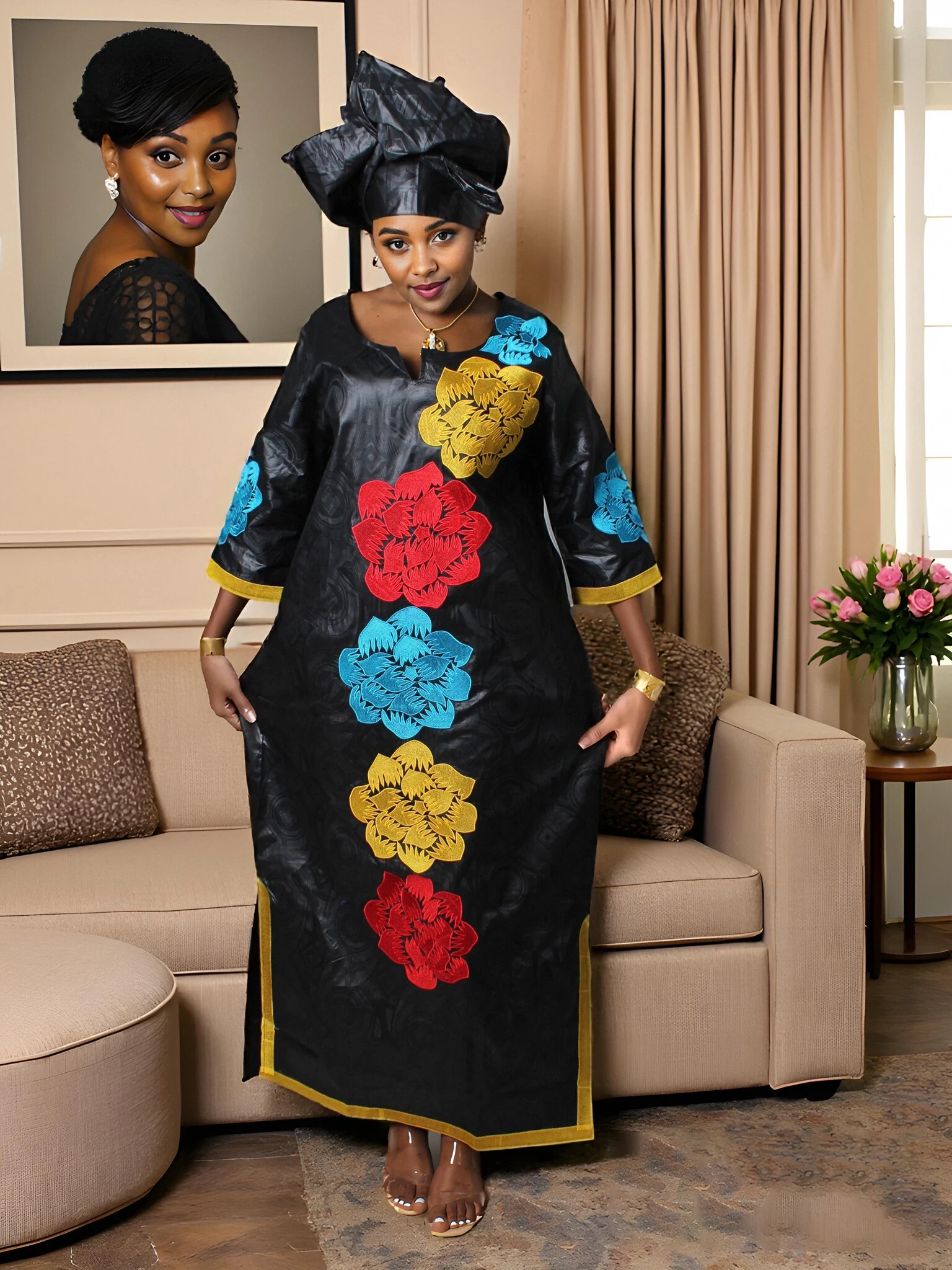 ملابس أفريقية للنساء عباية مطرزة مقاس كبير فستان كنيسة أنيق للحفلات #6