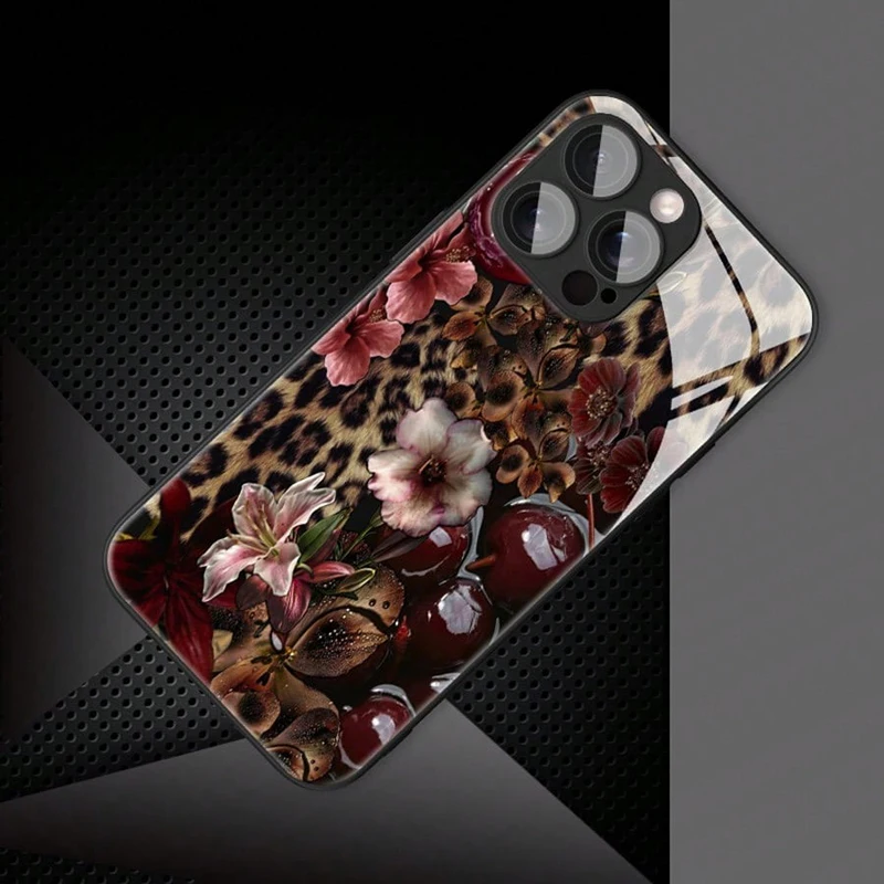 ليوبارد الكرز نمط الزجاج المقسى قضية الهاتف آيفون 17 16 15 14 13 12 11 برو ماكس 17Air 16E 7 8 15 زائد XR XS X غطاء