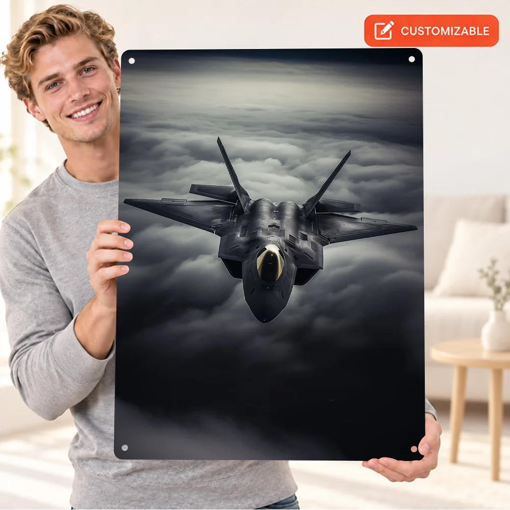 F22 Raptor Aircraft Printed Poster Personalized Aluminum Metal Sign Black And White Aeronautical Wall Art For Home Office Decor