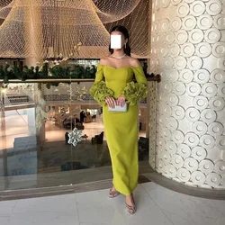 Msikoods Green Prom Dress 2024 Arabic Off the Shoulder Formal Dress Vestidos De Noche Long Sleeves Women Party Dinner Gown