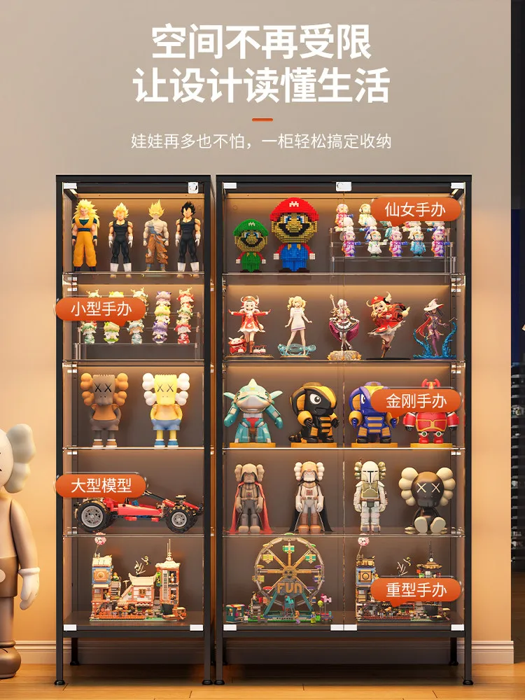 Figure display cabinet Glass cabinet with lock Transparent pain cabinet Suitable for Lego model building block Toy bag storage r