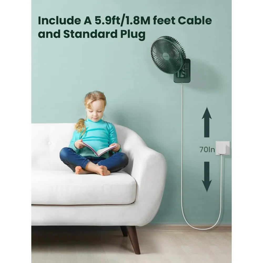 Wall Mounted Oscillating Fan with Remote and Timer,8.5 Inch Small RV Fan with 4 Speeds, 90° Oscillation, 120° Adjustable Tilt