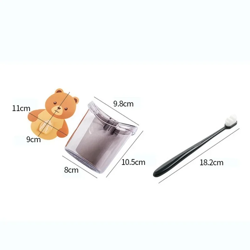 Cute Bear Toothbrush Holder Bathroom Cartoon Wall Mounted Toothpaste Rack Mouthwash Cup Drain Racks Container Organizer