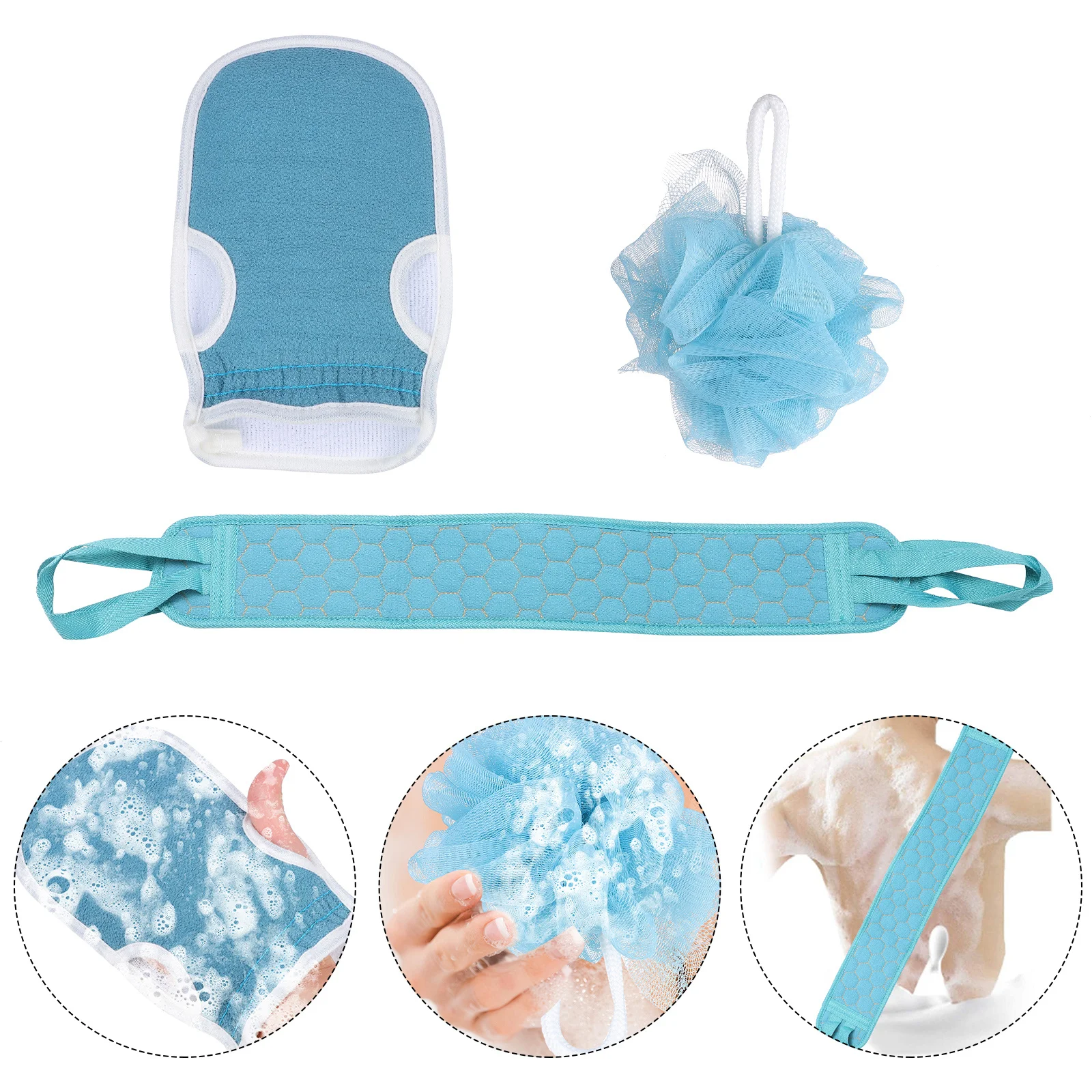 3 pezzi kit asciugamano scrubber per la schiena sfera da bagno esfoliante di alta qualità per il corpo pulizia profonda aree difficili da raggiungere strumento di lavaggio portatile