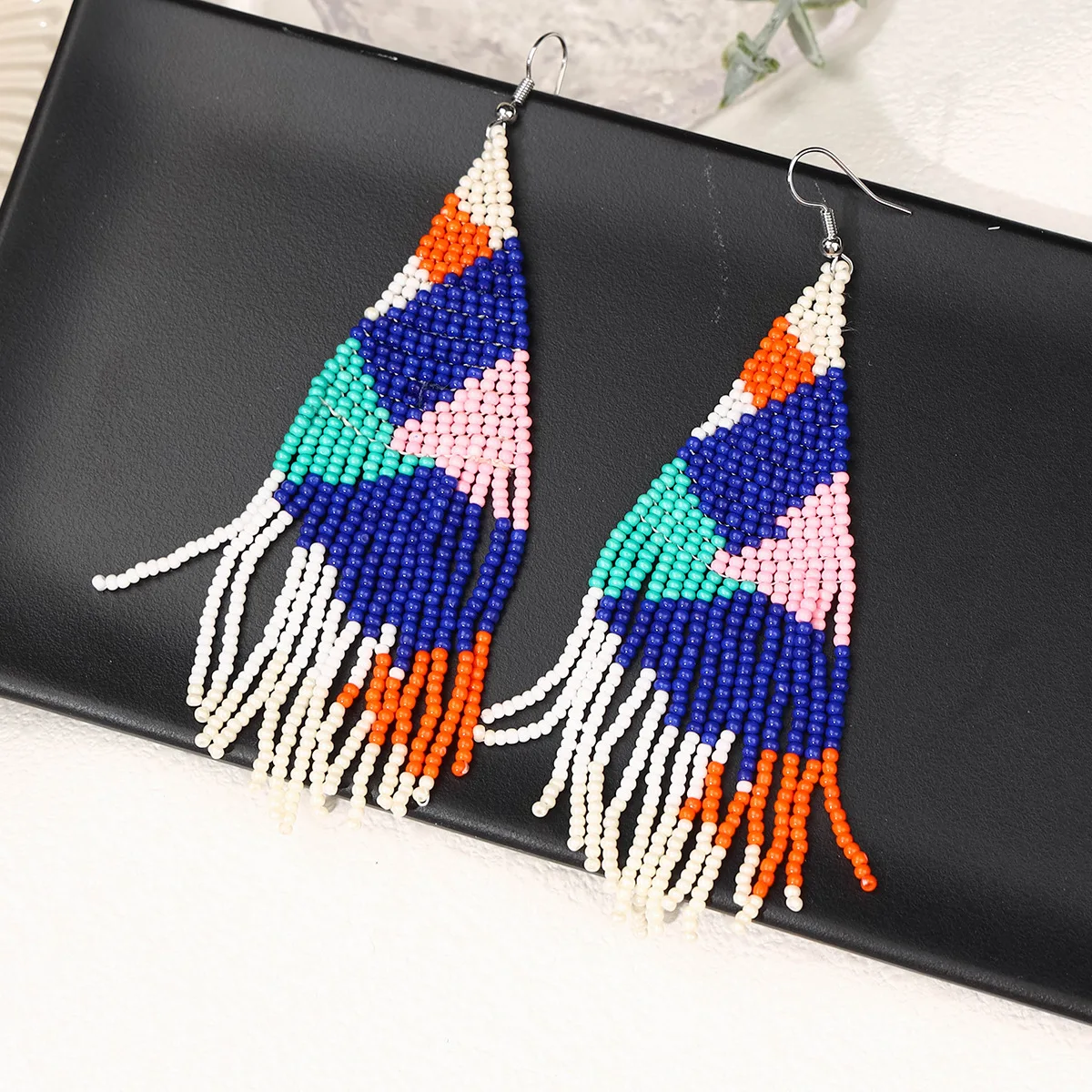 

Серьги из бисера с кисточками и геометрическим дизайном, оригинальность, ручное вязание, богемный сплав, женские простые серьги из рисовых бусин